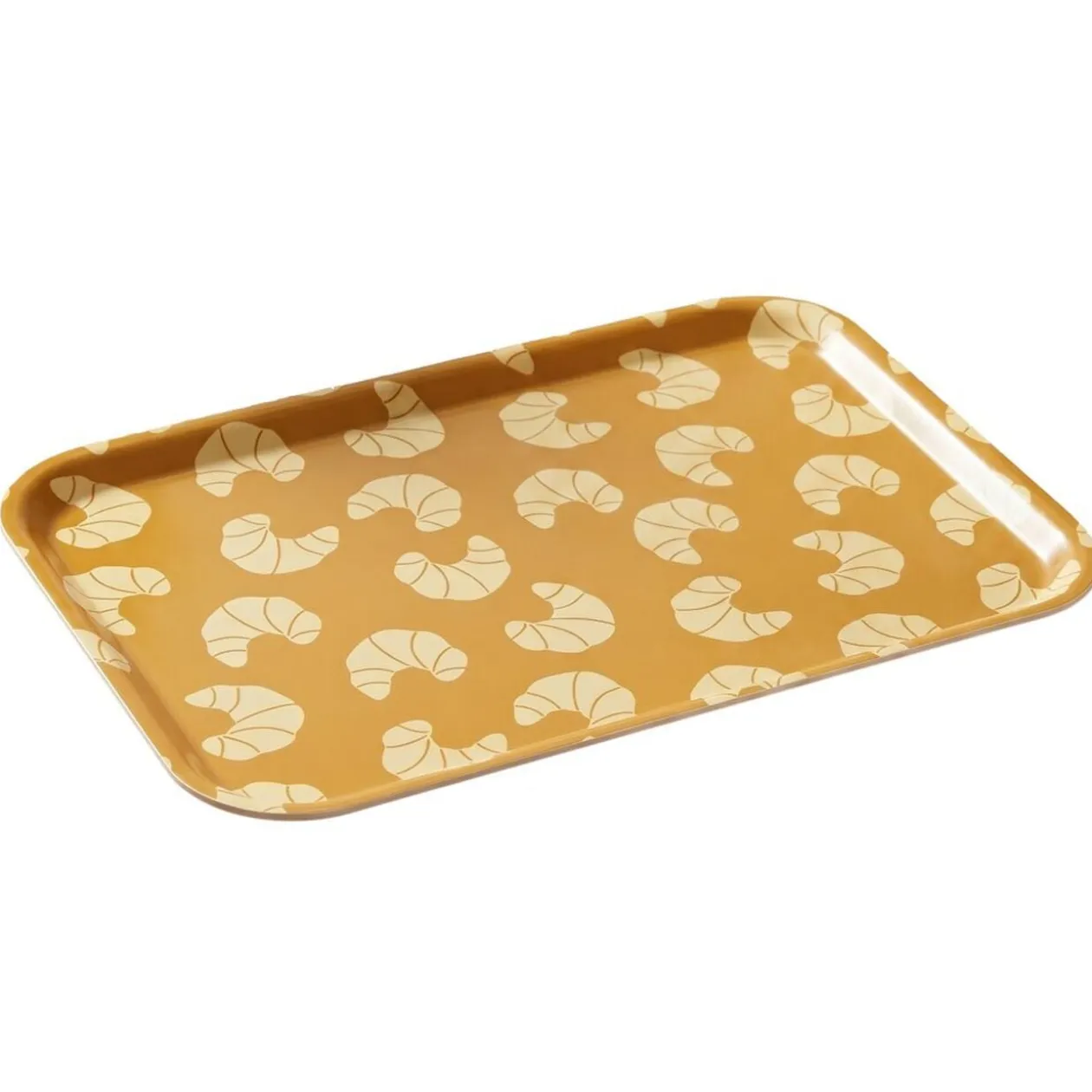 Plateau rectangulaire mélaminé motif croissants jaune 19x30cm