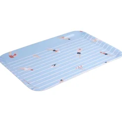 Plateau rectangulaire rayé bleu blanc motif nageur - plastique 45x31cm