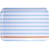 Plateau rectangulaire rayé bleu blanc liseré orange plastique 45x31cm