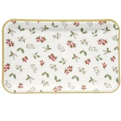 Plateau rectangulaire X8 pcs imprimé houx L30X19XH1,5 cm blanc