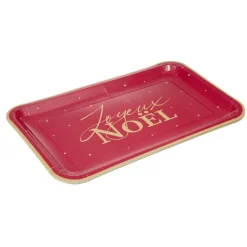 Plateau rectangulaire X8 pcs inscription Joyeux Noël L30X19XH1,5 cm rouge