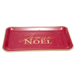 Plateau rectangulaire X8 pcs inscription Joyeux Noël L30X19XH1,5 cm rouge