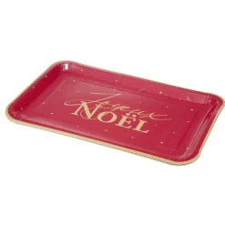 Plateau rectangulaire X8 pcs inscription Joyeux Noël L30X19XH1,5 cm rouge