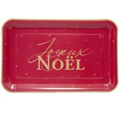Plateau rectangulaire X8 pcs inscription Joyeux Noël L30X19XH1,5 cm rouge