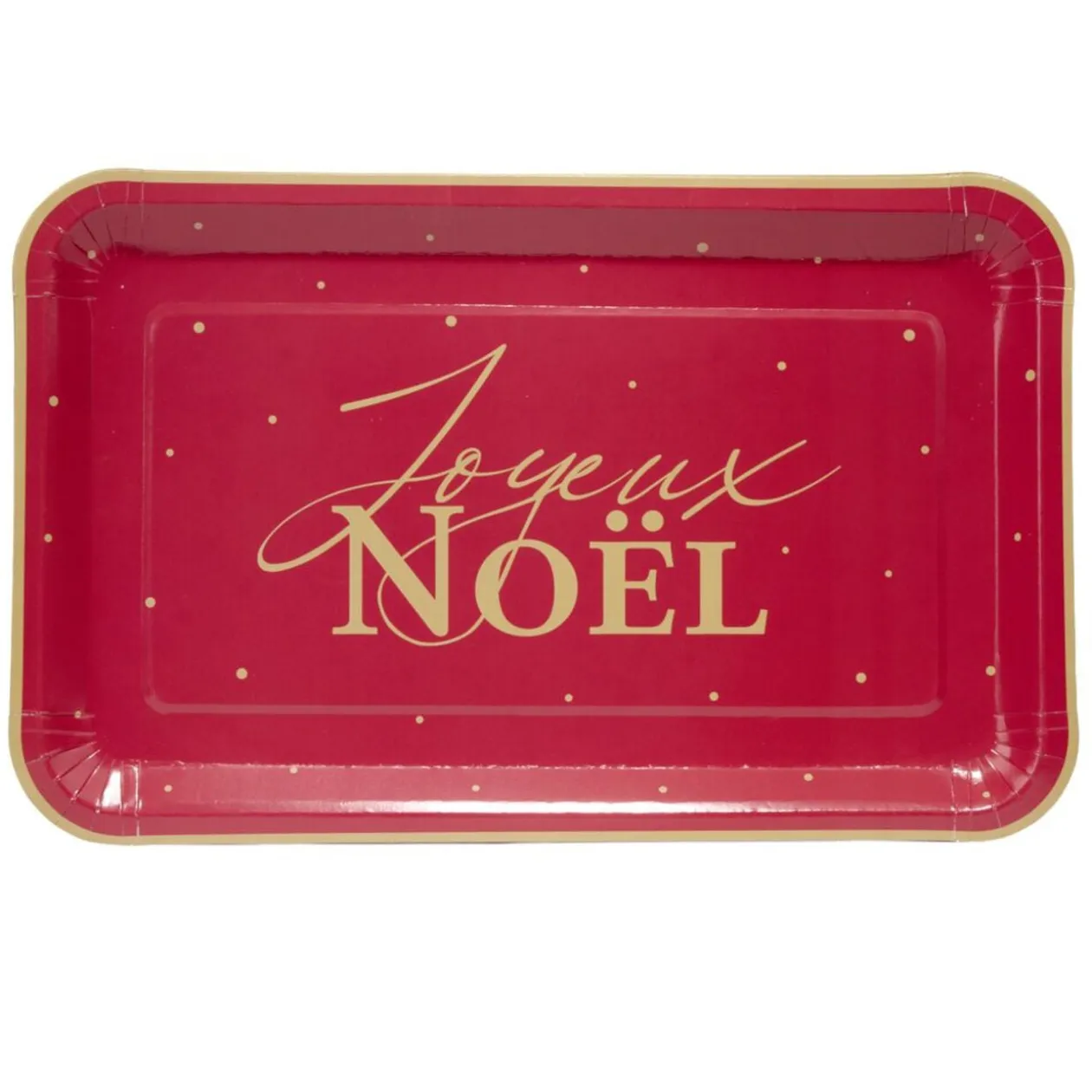 Plateau rectangulaire X8 pcs inscription Joyeux Noël L30X19XH1,5 cm rouge