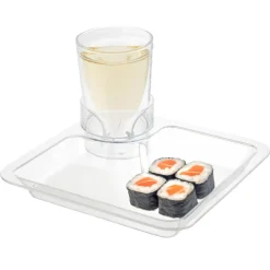 Plateau repas carré transparent avec compartiments 20x20cm