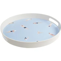 Plateau rond bleu et blanc motif nageur - plastique Ø34,5xH4cm < Gifi New
