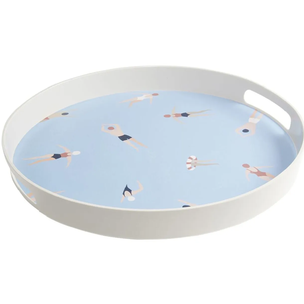 Plateau rond bleu et blanc motif nageur - plastique Ø34,5xH4cm < Gifi New