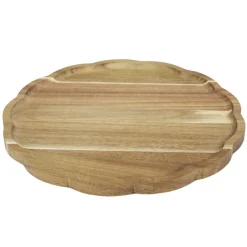 Plateau rond bois marron bord ondulé Ø28cm