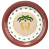 Plateau rond Indie motif palmier métal rose et vert Ø34cm