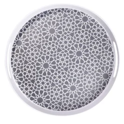 Plateau rond mélaminé motif géométrique blanc et bleu Ø34,5xH5cm < Gifi Clearance
