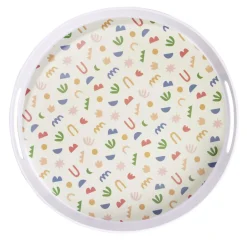 Plateau rond mélaminé motif matisse blanc et multicolore Ø34,5xH5cm