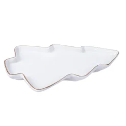 Plat en céramique motif sapin blanc avec bord doré 15,6x21,5cm