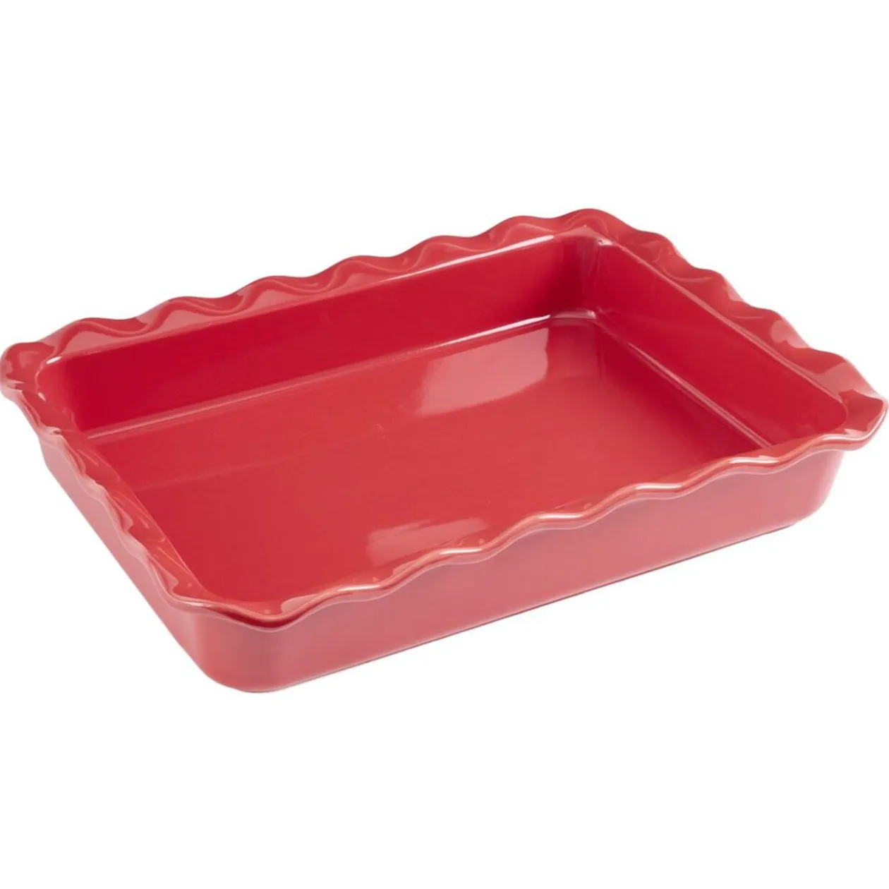 Plat à four rectangulaire bord festonné L40X30 cm céramique (2 modèles rouge ou blanc)