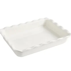 Plat à four rectangulaire bord festonné L40X30 cm céramique (2 modèles rouge ou blanc)