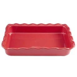 Plat à four rectangulaire bord festonné L40X30 cm céramique (2 modèles rouge ou blanc)