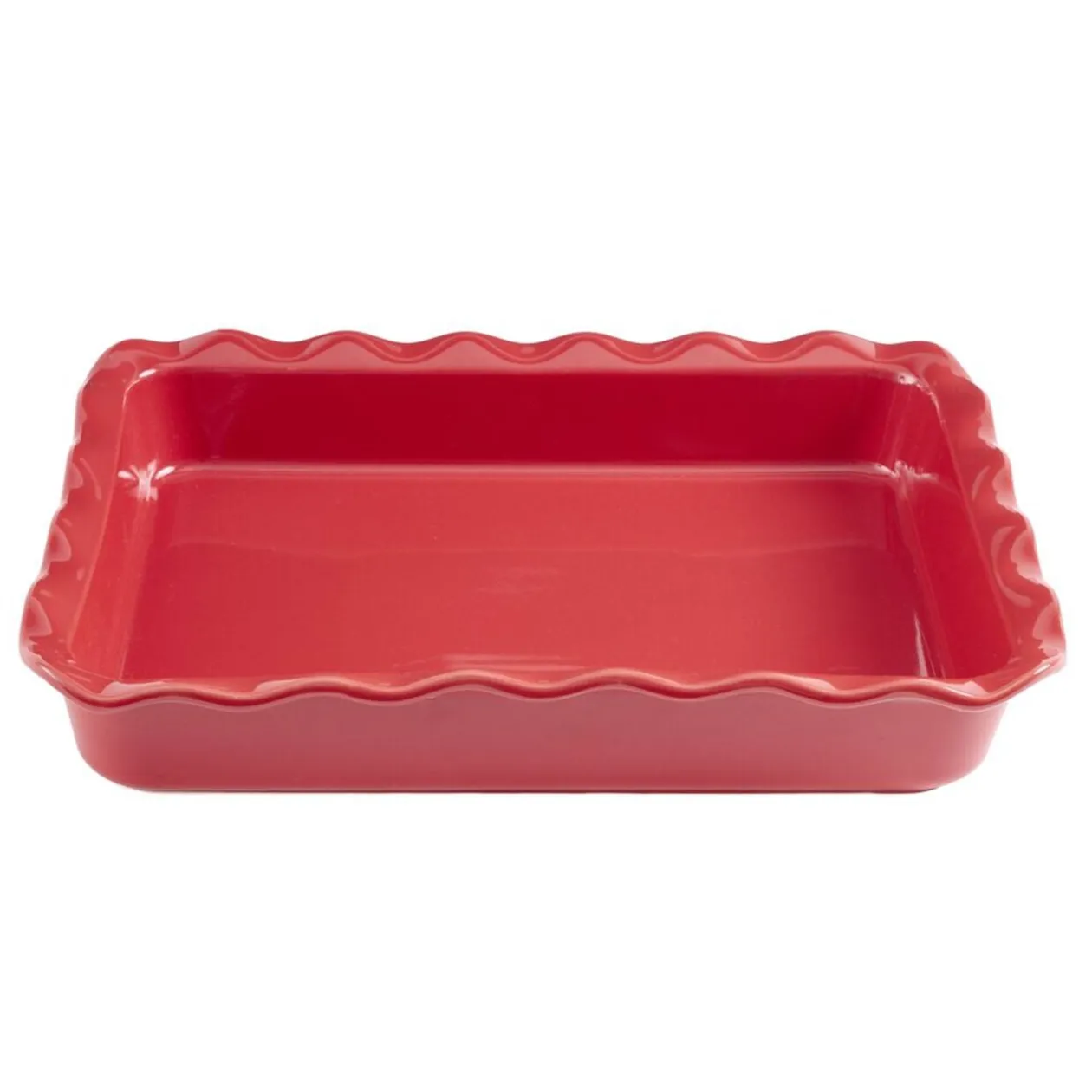 Plat à four rectangulaire bord festonné L40X30 cm céramique (2 modèles rouge ou blanc)