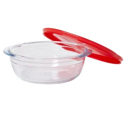 Plat à four rond en verre couvercle plastique