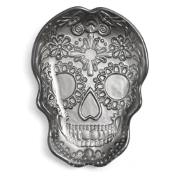 Plat Halloween tête de mort mexicaine en verre noir 15x11xH2cm