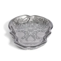 Plat Halloween tête de mort mexicaine en verre noir 15x11xH2cm