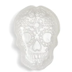 Plat Halloween tête de mort mexicaine en verre blanc 15x11xH2cm