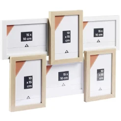 Pêle-mêle cadre bois beige et blanc 30.5x44.5cm 6 vues 10x15cm