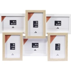 Pêle-mêle cadre bois beige et blanc 30.5x44.5cm 6 vues 10x15cm