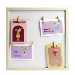 Pêle mêle photo cadre bois 2 fils LED avec pinces 38x38cm