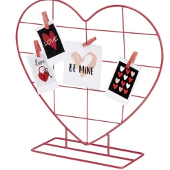 Pêle mêle à poser métal forme coeur rouge avec 4 pinces 34x10xH31cm