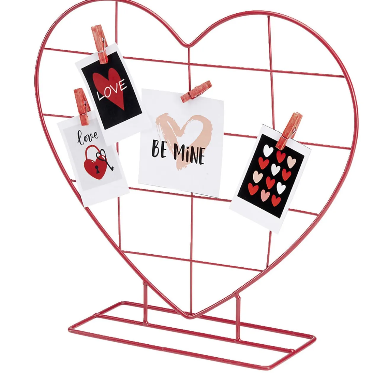 Pêle mêle à poser métal forme coeur rouge avec 4 pinces 34x10xH31cm