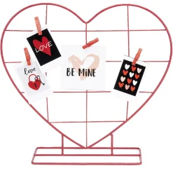 Pêle mêle à poser métal forme coeur rouge avec 4 pinces 34x10xH31cm