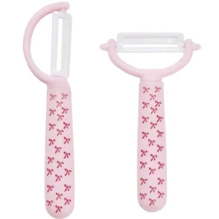 Éplucheur économe x2 lame céramique manche plastique motif noeuds roses