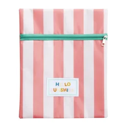 Pochette de plage PVC bayadère Hello Sunshine rose et beige 21,5x27cm (2 modèles)