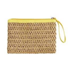 Pochette effet paille fermeture zippée 20x2xH13,5cm (3 modèles) < Gifi
