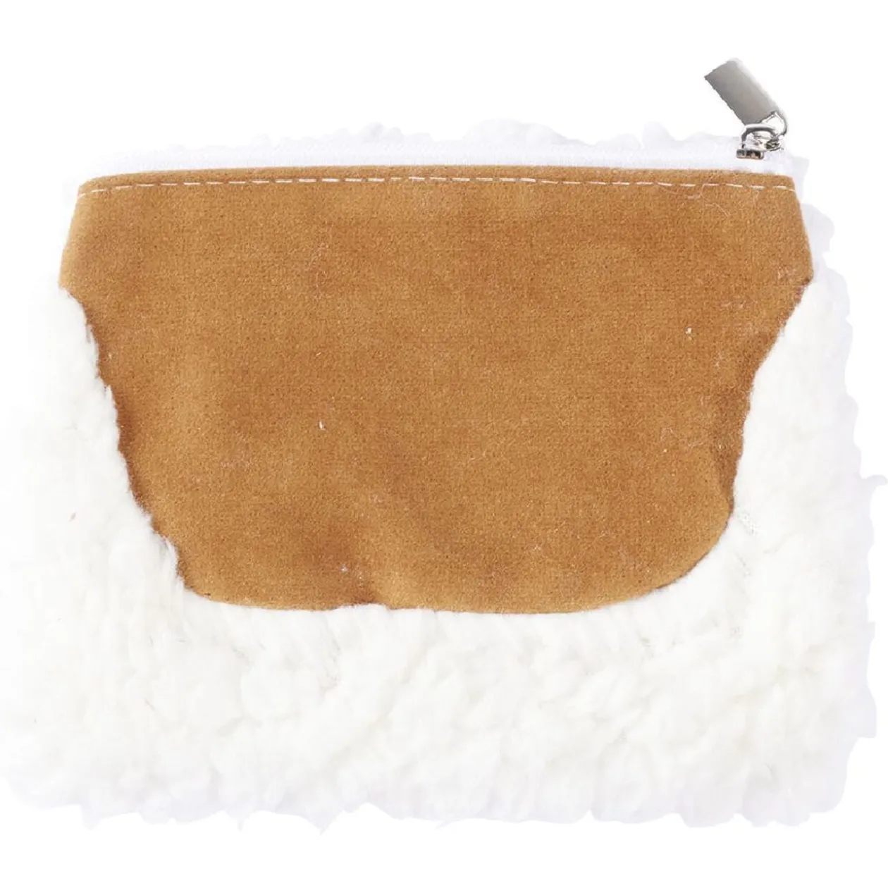 Pochette imitation laine blanche et daim marron
