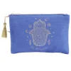 Pochette tissu main de Fatma Eid Mubarak bleue et dorée 14x20cm