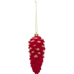 Pomme de pin rouge à suspendre Noël