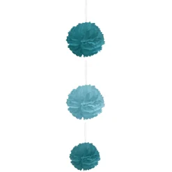 Pompon en papier bleu x 3