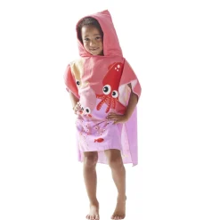 Poncho capuche sortie de plage enfant motif poulpe rose 60x60xH120cm < Gifi Hot