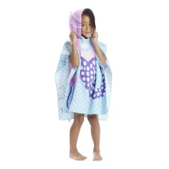Poncho capuche sortie de plage enfant motif sirène bleu 60x60xH120cm