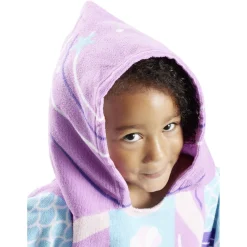 Poncho capuche sortie de plage enfant motif sirène bleu 60x60xH120cm