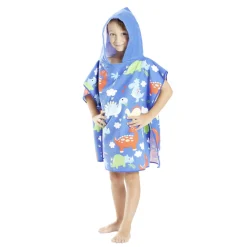 Poncho capuche sortie de plage enfant motif dino bleu 60x60xH120cm