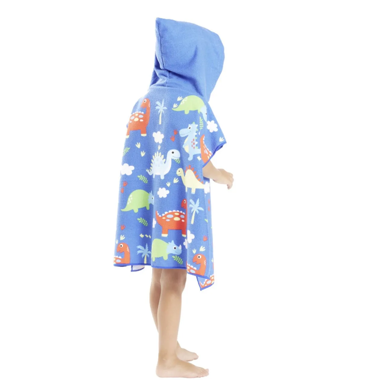 Poncho capuche sortie de plage enfant motif dino bleu 60x60xH120cm