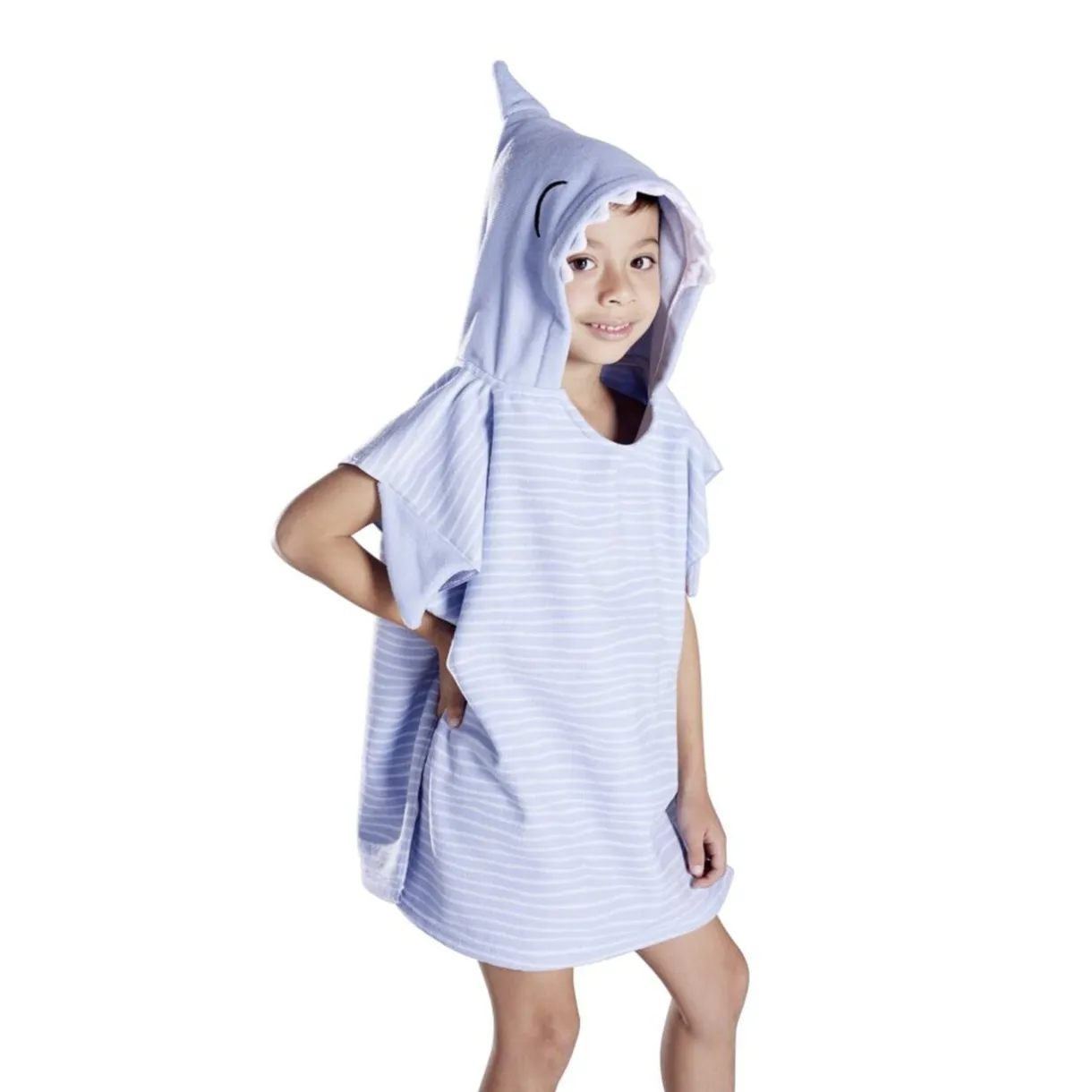 Poncho de bain enfant requin rayures bleu Taille unique 50x76cm < Gifi Clearance