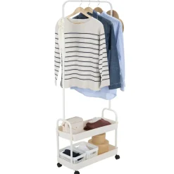 Portant vêtements à roulettes avec 2 tablettes acier blanc 63x29xH163cm < Gifi New