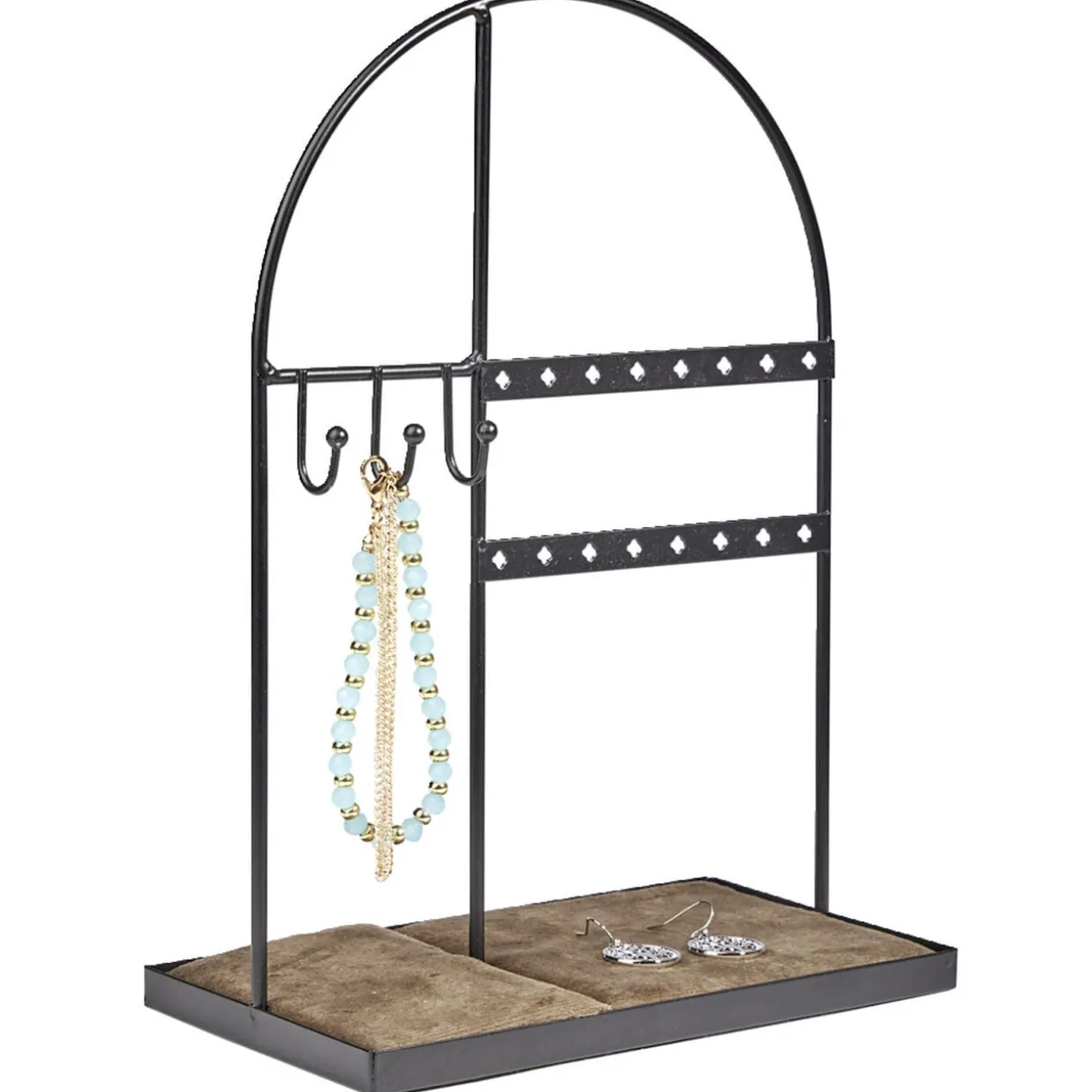 Porte-bijoux velours et métal doré ou noir 18x10xH25cm (2 modèles)