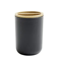 Porte brosse à dent en plastique et bambou Ø7xH10,7cm - 2 modèles noir ou blanc < Gifi Discount