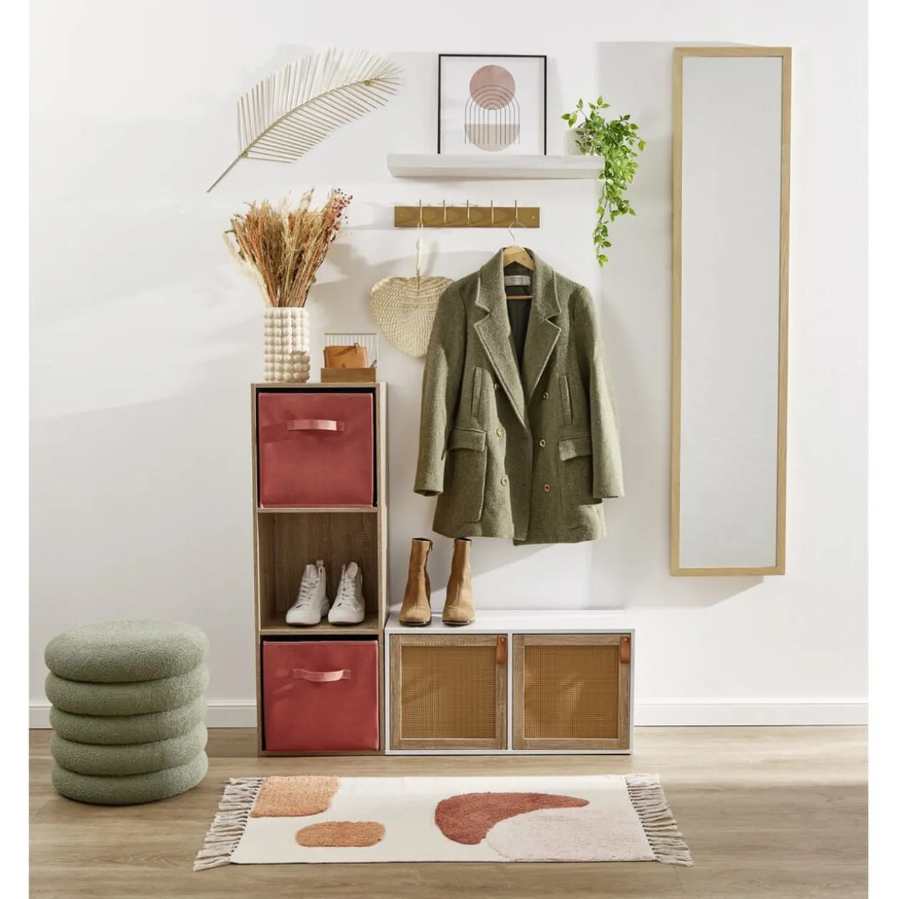 Porte cannage Box Cube 32,2x32,2x1,2cm bois marron