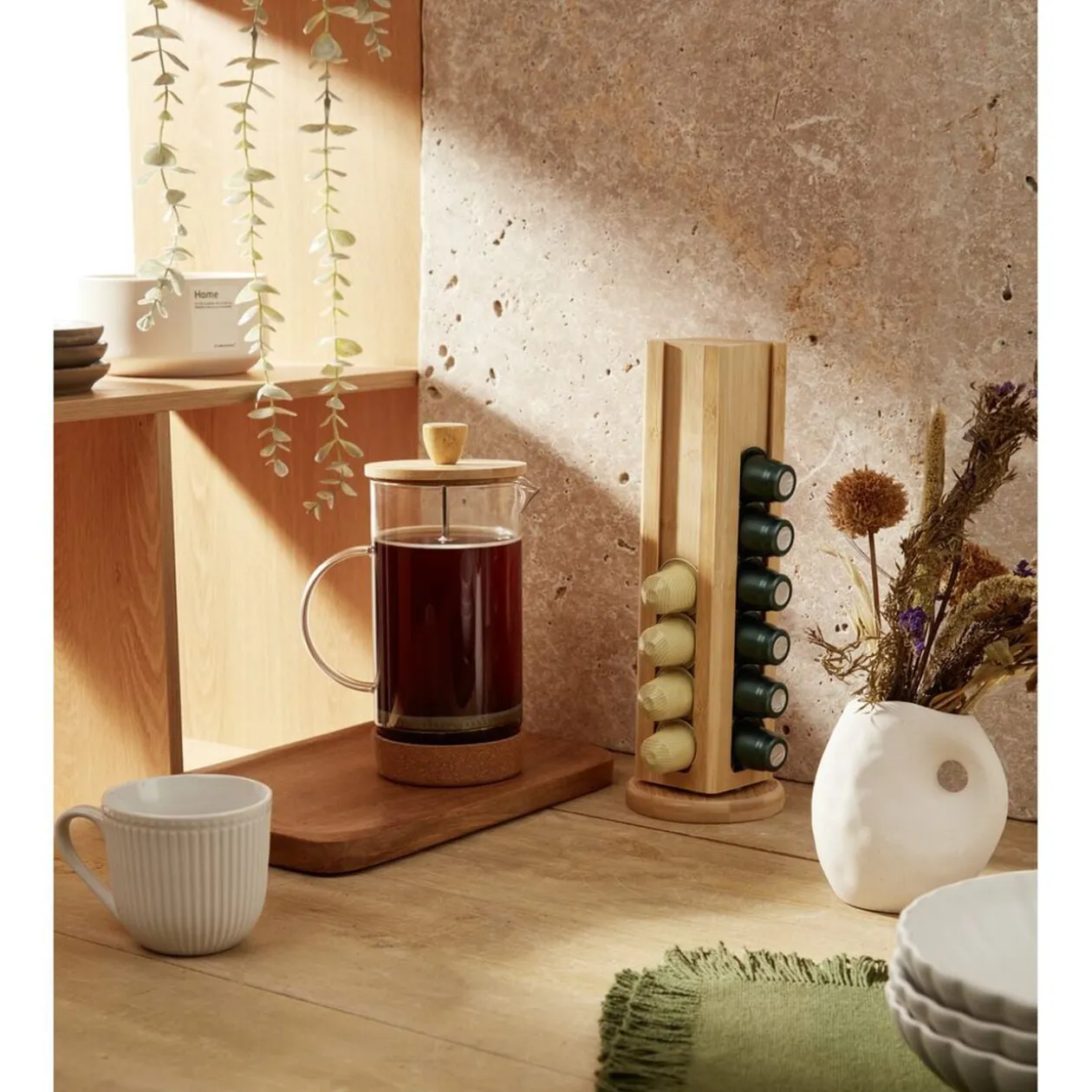 Porte capsules rotatif en bambou Ø10xH29cm