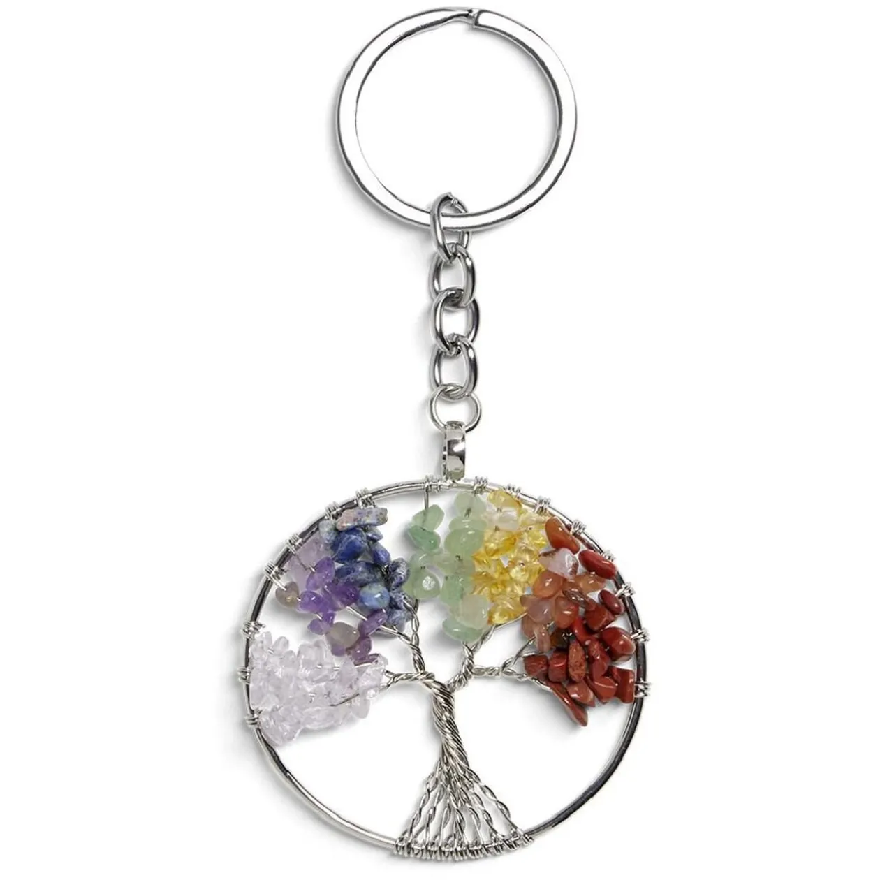 Porte clé avec médaillon arbre de vie et pierres colorées - 3 coloris